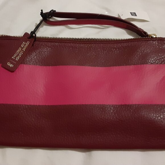 NWT GAP Soft Leather Pink Striped Clutch/Wristlet With Handle-Strap - Picture 2 of 4